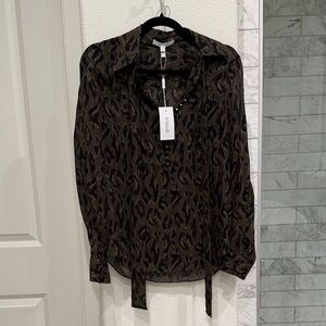 Derek Lam Brown and Black Leopard Print Shirt